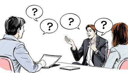 Helpful therapist asking needed questions during work isolated with white highlights, png