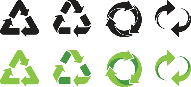Collection of recycling and ecology vector icons. Recycling arrow ecofriendly green symbol. Recycled Package Sign. eco-friendly recycling for apps and websites. Vector Illustration