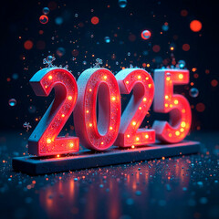 banner happy new year 2025 text card on red festive background