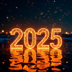 banner happy new year 2025 text card on red festive background