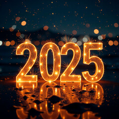 banner happy new year 2025 text card on red festive background