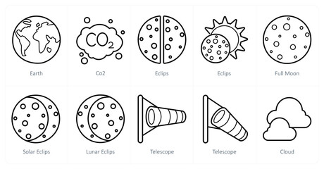 A set of 10 Weather icons as earth, co2, eclips