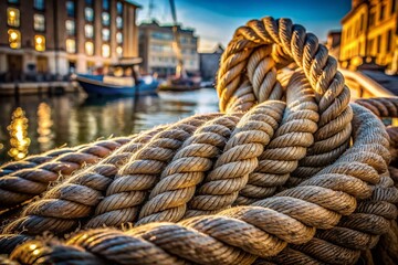Fototapeta premium Close-Up of Textured Boat Rope in Urban Exploration Setting for Maritime Photography