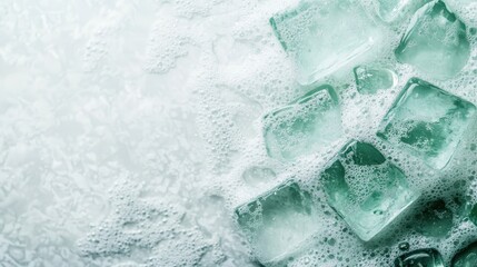 Mint green soap blocks highlighted with bubbles scattered intricately over the surface, radiating an essence of cleanliness and fresh fragrance ambiance.