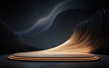 Background of e-commerce product booth with scientific and technological elements in the universe.