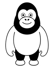 Minimalist black and white illustration of a kawaii gorilla for children's coloring book on a white background

