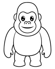 Minimalist black and white illustration of a kawaii gorilla for children's coloring book on a white background

