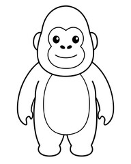 Minimalist black and white illustration of a kawaii gorilla for children's coloring book on a white background

