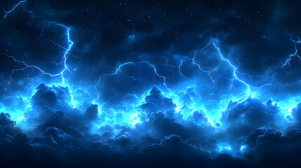 Lightning Storm in the Night Sky, Dramatic Clouds and Striking Bolts