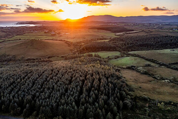 Aerial view of beautiful sunset above Rafoarty and Brenter between Dunkineely and Inver in County...