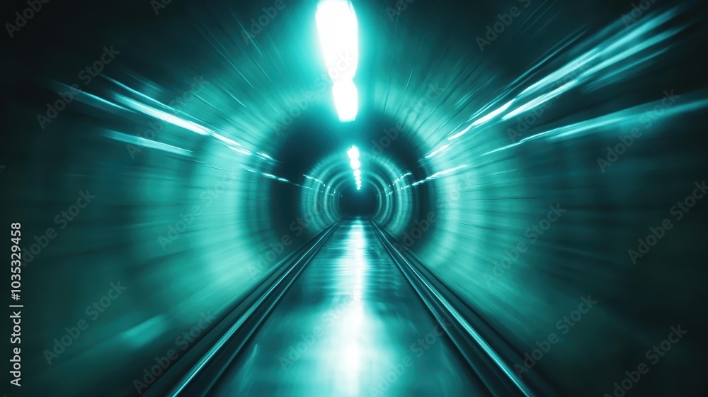 Poster the image captures a glowing tunnel with motion blur, creating a sense of speed and futuristic energ