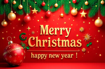 banner happy new year text card on red festive background
