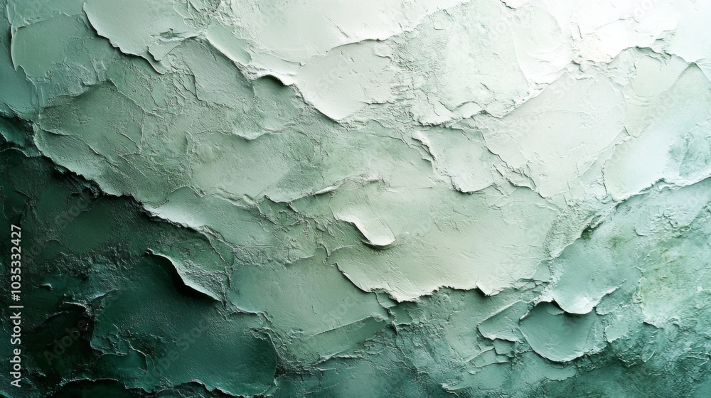 Poster the artwork displays a textured surface of varying shades of green, with layered paint creating a se