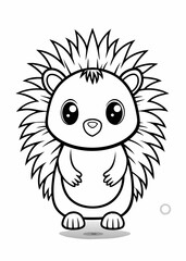 Cute kawaii echidna in minimalist style for children's coloring book on white background, perfect for fun educational activities
