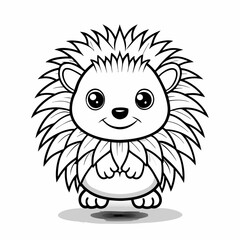 Cute kawaii echidna in minimalist style for children's coloring book on white background, perfect for fun educational activities
