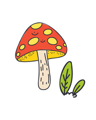 fly agaric in a children's cartoon style