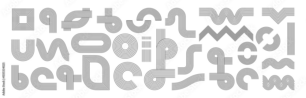 Aufkleber line geometric pattern. graphic retro zen figure. bauhaus arc. flat circle symbol. rainbow boho simp