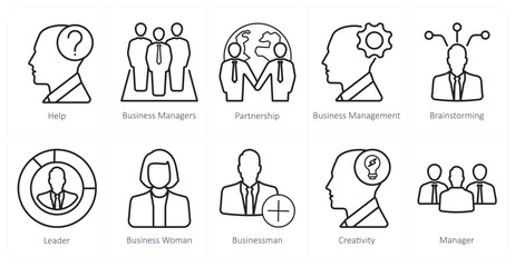 A set of 10 web marketing icons as help, business managers, partnership