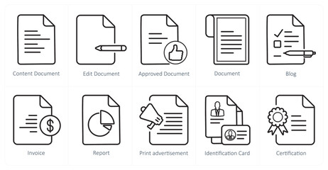 A set of 10 web marketing icons as content document, edit document, approved document