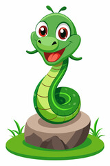 Cheerful Cartoon Snake on a Rock – Fun and Friendly Wildlife Illustration