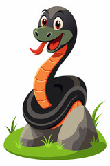 Cheerful Cartoon Snake on a Rock – Fun and Friendly Wildlife Illustration