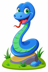 Cheerful Cartoon Snake on a Rock – Fun and Friendly Wildlife Illustration