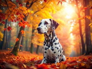 Colorful Dalmatian Dog in Autumn - Vintage Style Photography for Fall Vibes
