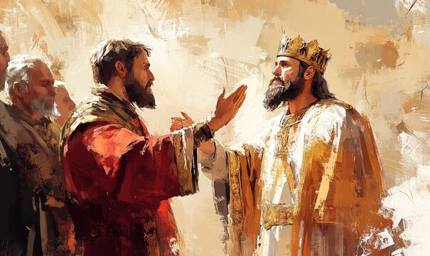 David is anointed king  1 Samuel 16. Digital illustration, Generative AI
