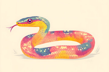 Obraz premium カラフルなヘビのイラスト、鮮やかな色彩のユニークなデザイン