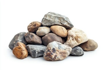 Pile of Various Sized and Colored Stones on White Background