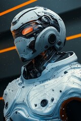 Futuristic robot with glowing eyes, showcasing advanced technology and design.