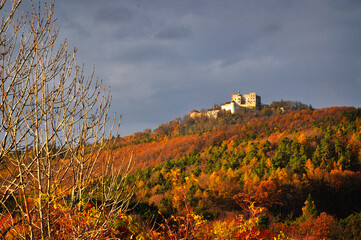 Buchlov castle in autumn forest nature landscape