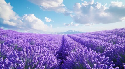 Obraz premium A Field of Lavender Blossoms Under a Blue Sky