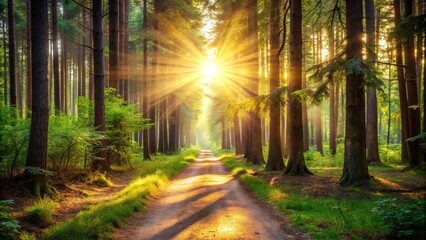 Obraz premium Soothing forest path illuminated by bright light