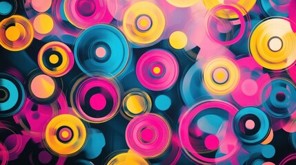 colorful digital illustration of overlapping circular patterns with varying opacities