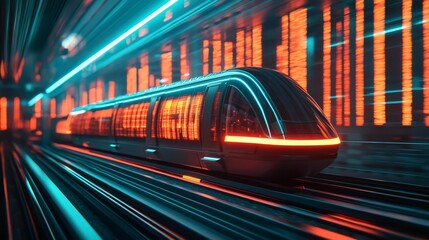 Futuristic public transportation, hyperloop station in a bustling city, 3D illustration