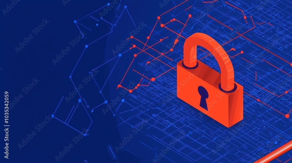 Aufkleber a vibrant digital padlock symbolizing cybersecurity on a blue background with abstract network lines