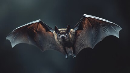 Obraz premium A single bat in mid-flight, rendered with a minimalistic approach, wings at full span 