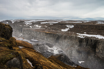iceland landscape, views of the Dettifoss waterfall, Iceland