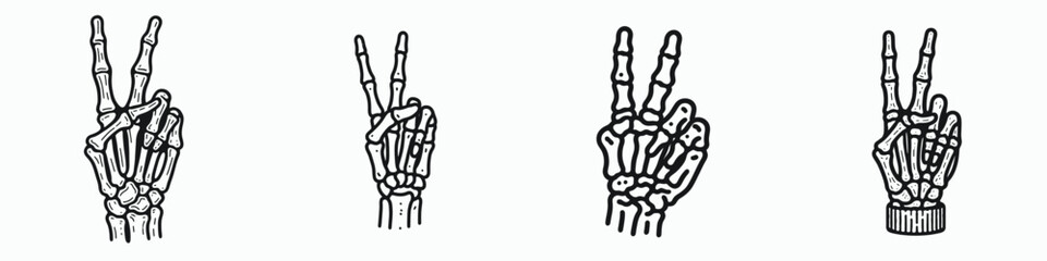 Skeleton Hand Gesture with Two Fingers Raised on White Background