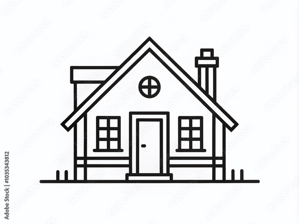 Aufkleber cottage line icon: black web sign of house with two entrances for web design and architecture themes
