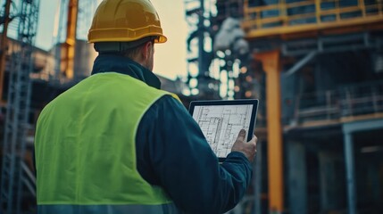 Fototapeta premium expert engineer inspecting construction materials while wearing a safety helmet and reflective jacket