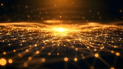Obraz premium Golden Network of Interconnected Lights on a Dark Background
