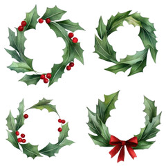 Fototapeta premium Set of Christmas Wreath Clipart: Festive Decorative Elements for Holiday Designs and Celebrations.