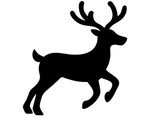 Christmas reindeer black silhouette on white background.