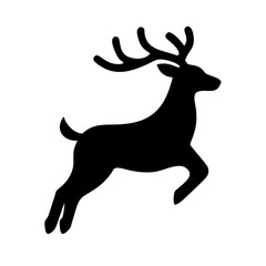 Christmas reindeer black silhouette on white background.