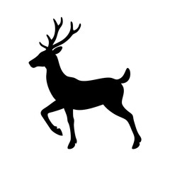 Christmas reindeer black silhouette on white background.