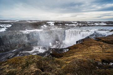 iceland landscape, views of the Dettifoss waterfall, Iceland