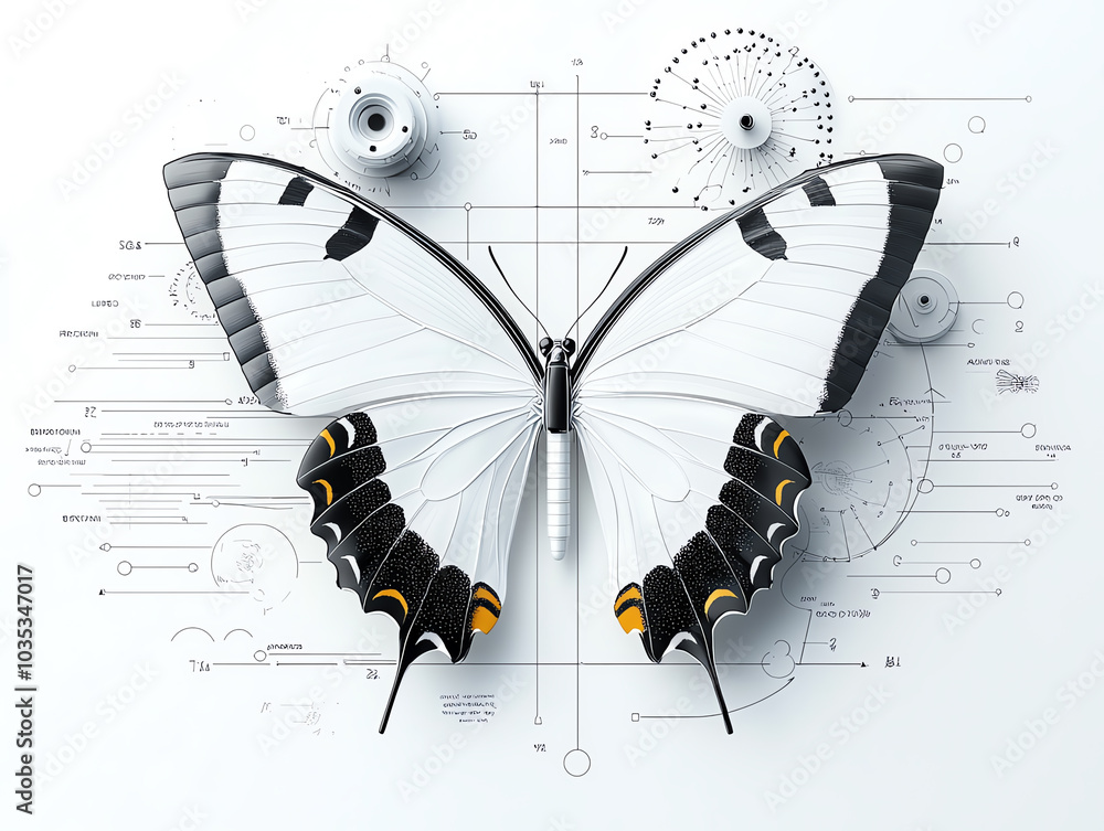 Poster a scientific exploration of a butterfly's wing structure and functionality in diagrammatic form