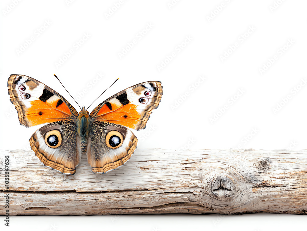 Poster a beautiful butterfly perched gracefully on a tree branch with intricate wing patterns against a lig